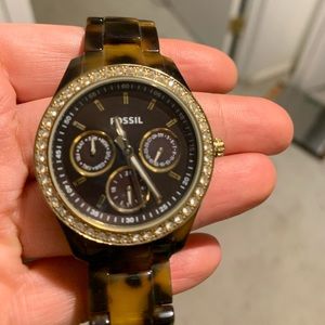 Fossil watch-diamond framing & Tortoise-shell band